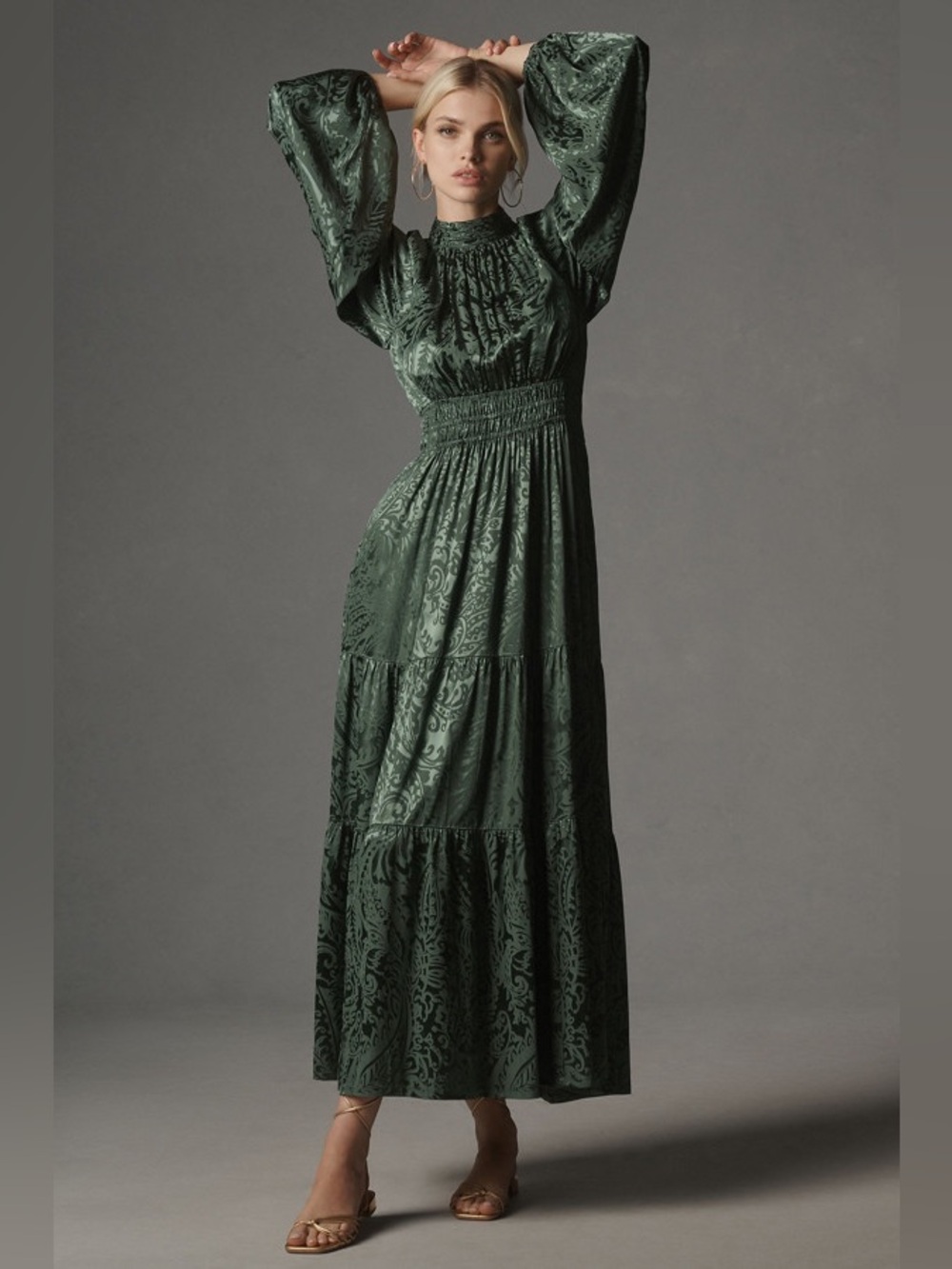 Anthropologie Somerset Maxi Dress Mock-Neck Green XL Wedding Guest Holiday